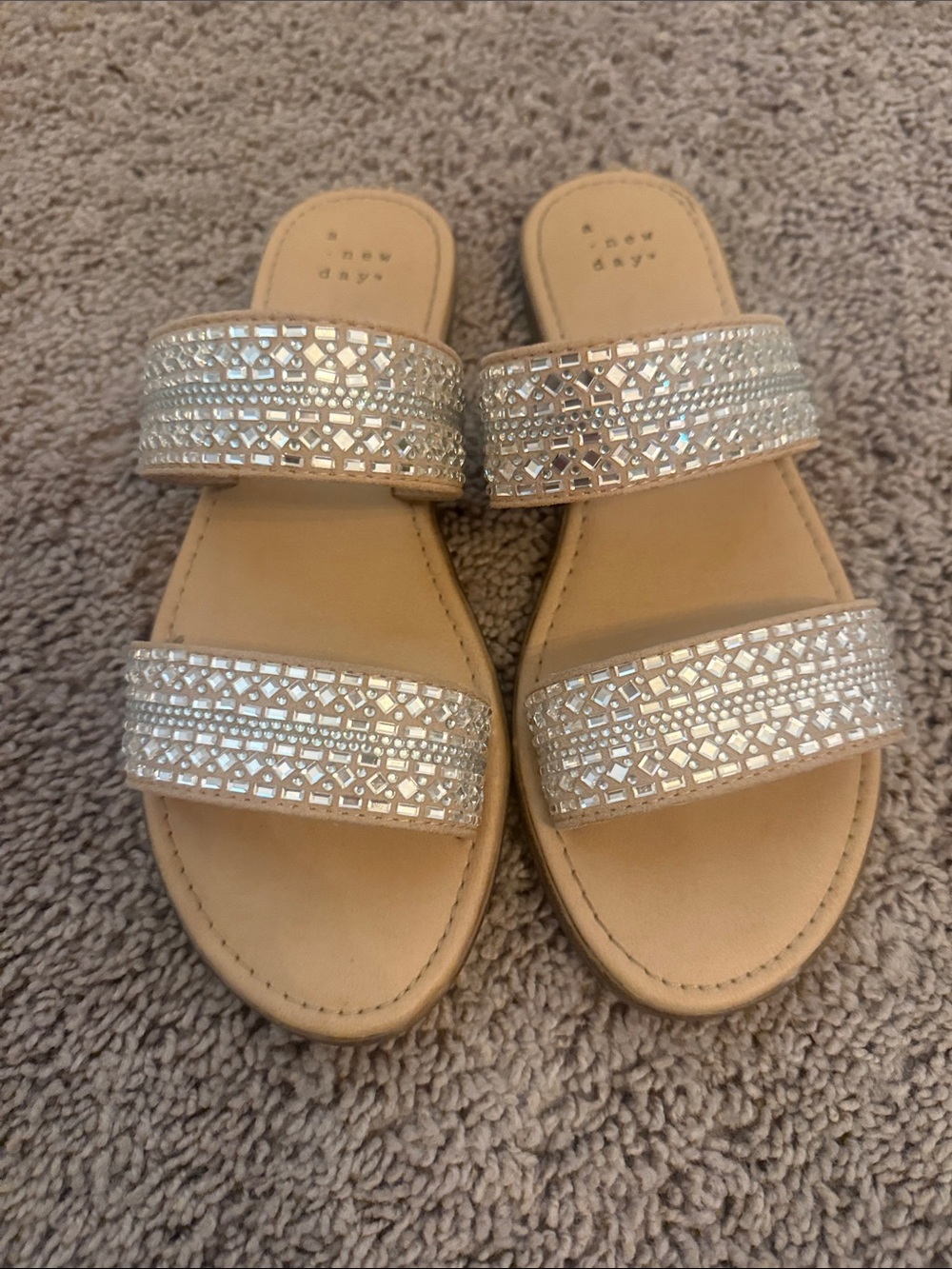 a new day Silver Double-Strap Jeweled Slide Sandals